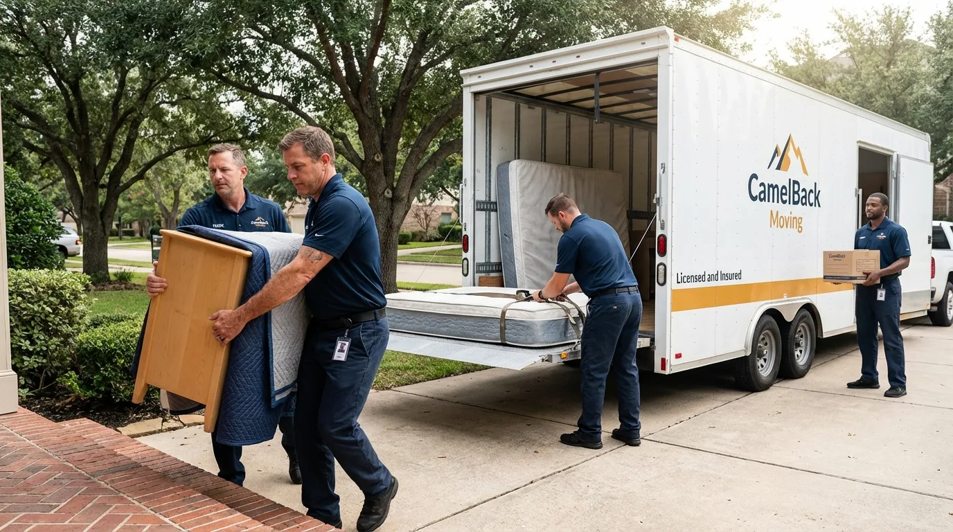 Crew loading residential truck for cross-state move from Oak Bluffs, MA