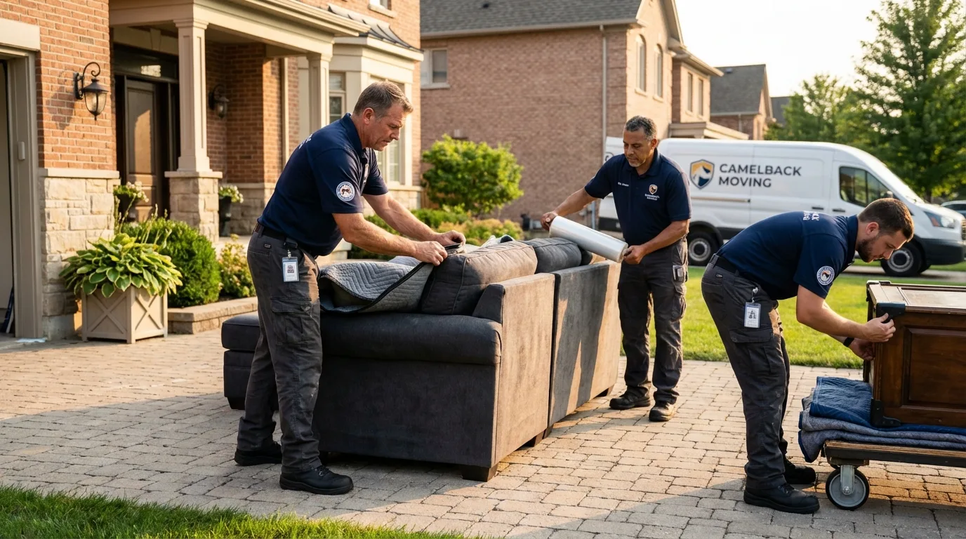 Large estate moving crew wrapping furniture in Oak Bluffs, MA